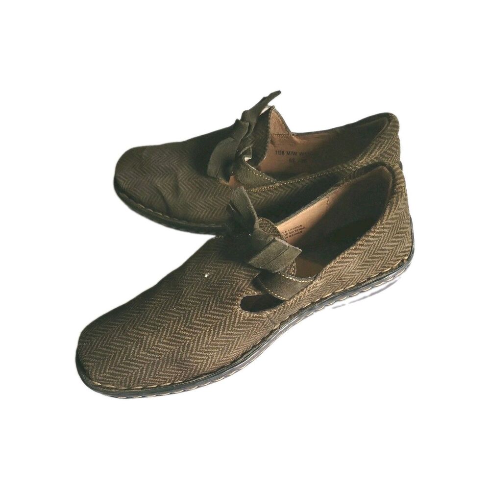Born Torus Loden Herringbone Suede Olive Loafers Square-toe Boho Cottage bow